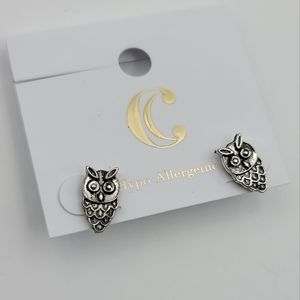 Hypoallergenic silver owl dainty earrings